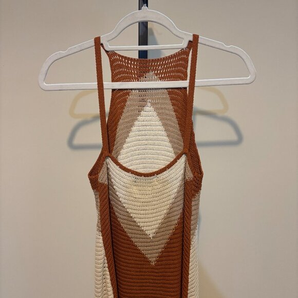 Petal and Pup Crochet Knit Halter Maxi Dress Tan Cream Rust - Picture 10 of 12
